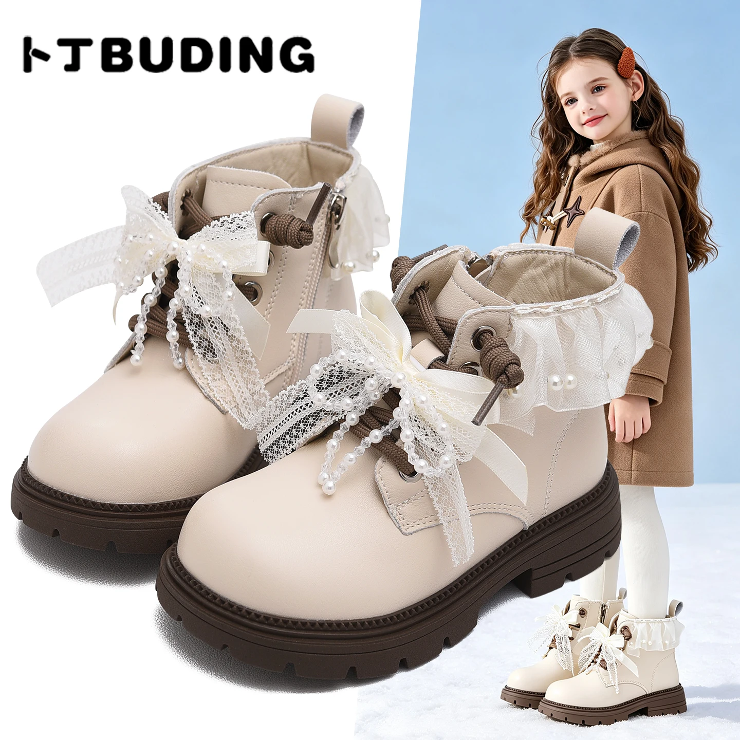 Girls' boots, genuine leather princess children's short boots, autumn and winter new styles, children's shoes with velvet and co