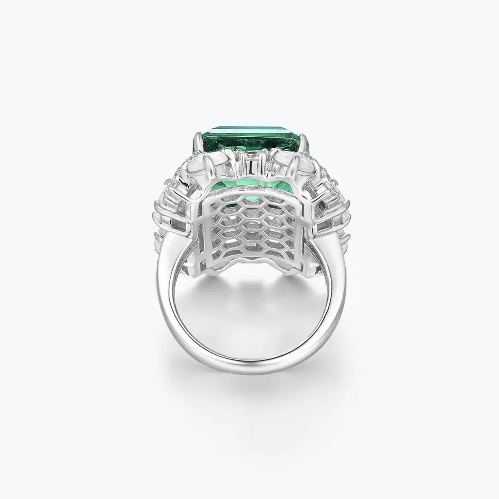 MuShan Brand Jewelry 925 Sterling Silver Ring Lab Grown Emerald Marquise Engagement Ring for Women 18K Gold Plated Estate Rings