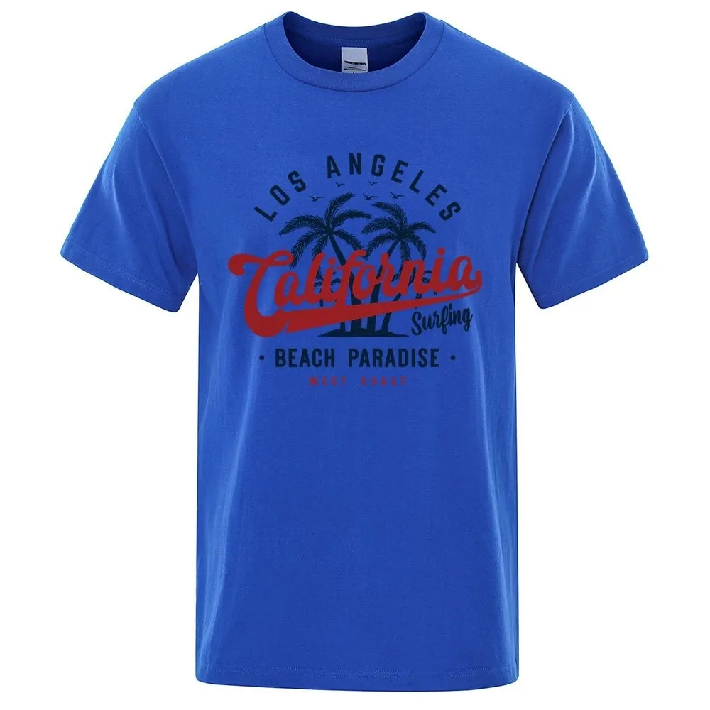 

Лос-Анджелес, Калифорния, пляжный рай, мужская модная удобная дышащая футболка с круглым вырезом, уличный повседневный топ из полиэстера