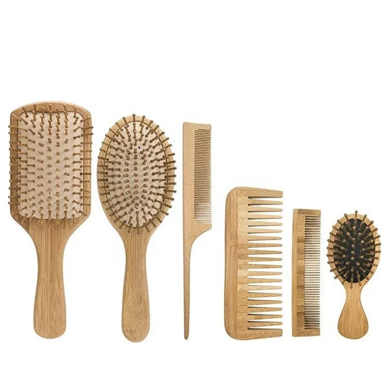 Best Quality Cushion Hair Brush for Massage Custom Logo Wide Tooth Bamboo Comb Hair Comb Set