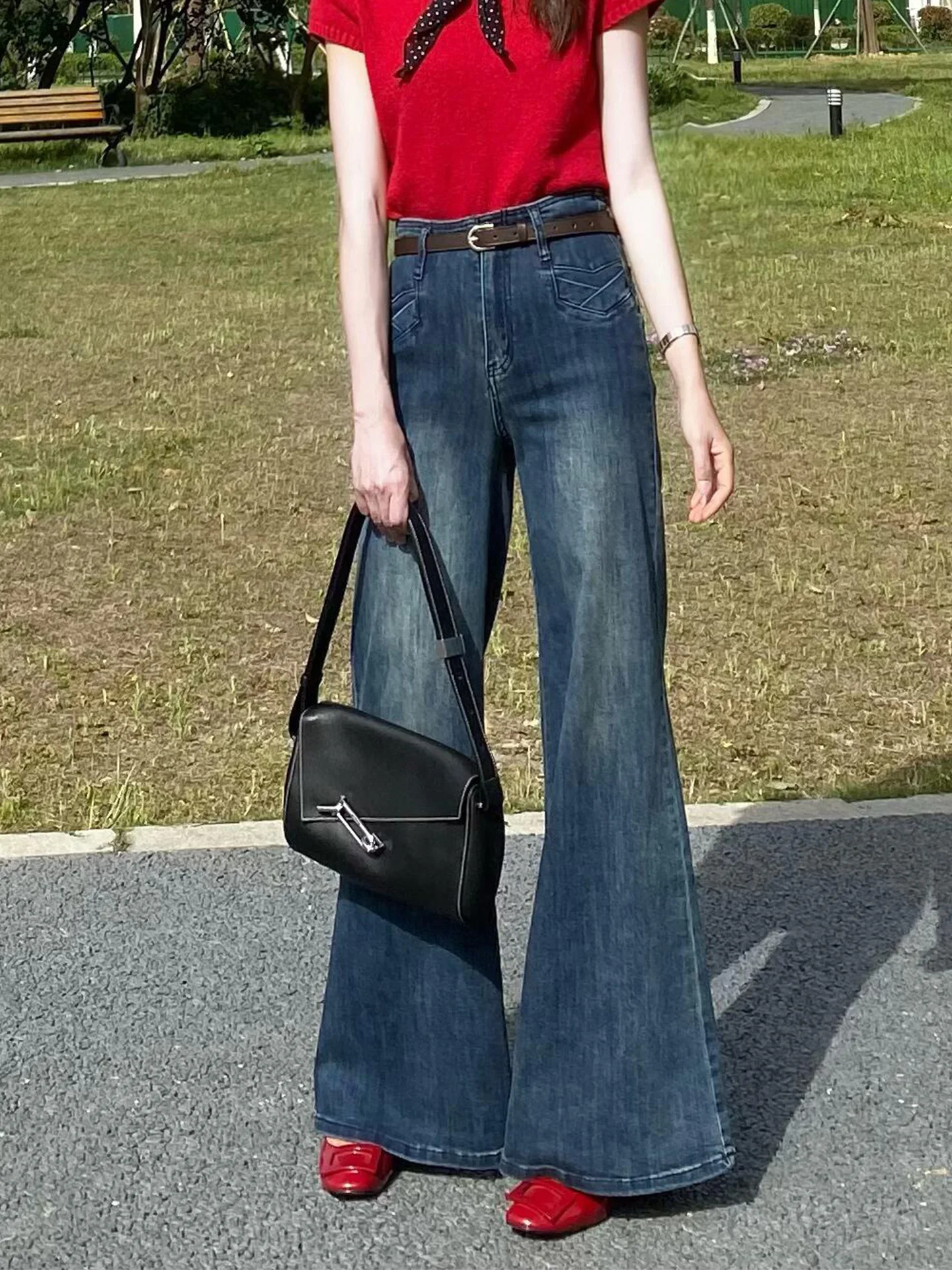 

Blue American Style Wide Leg Jeans Women's Miniature Flared Long Pants Spring Summer New Arrival High Waist Denim Skinnifying