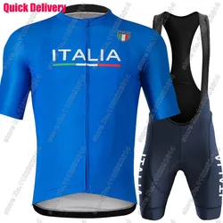 Italy Cycling Jersey Team 2024 Set Italian Blue Cycling Clothing Men Short Sleeve Kit Road bike Shirt Bicycle Bib Shorts Maillot