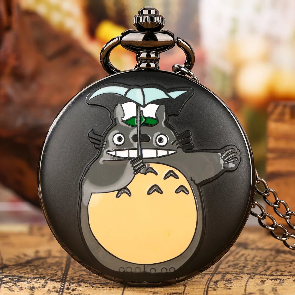 Creative Cute Umbrella Grey Cat Style Metal Pocket Watch Fashion Pendant For Students Men And Women