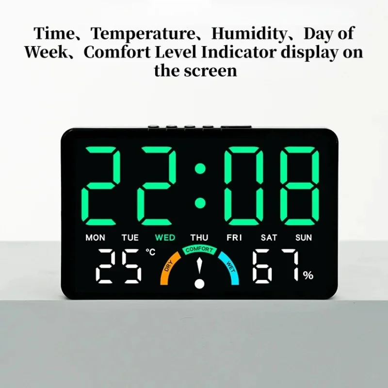 Digitaler Wecker TEMP Luftfeuchtigkeit Woche Komfort Level Dual Alarm Snooze Tischuhr 12/24H Timer Auto Dimmbare LED Wanduhr – Detail 5