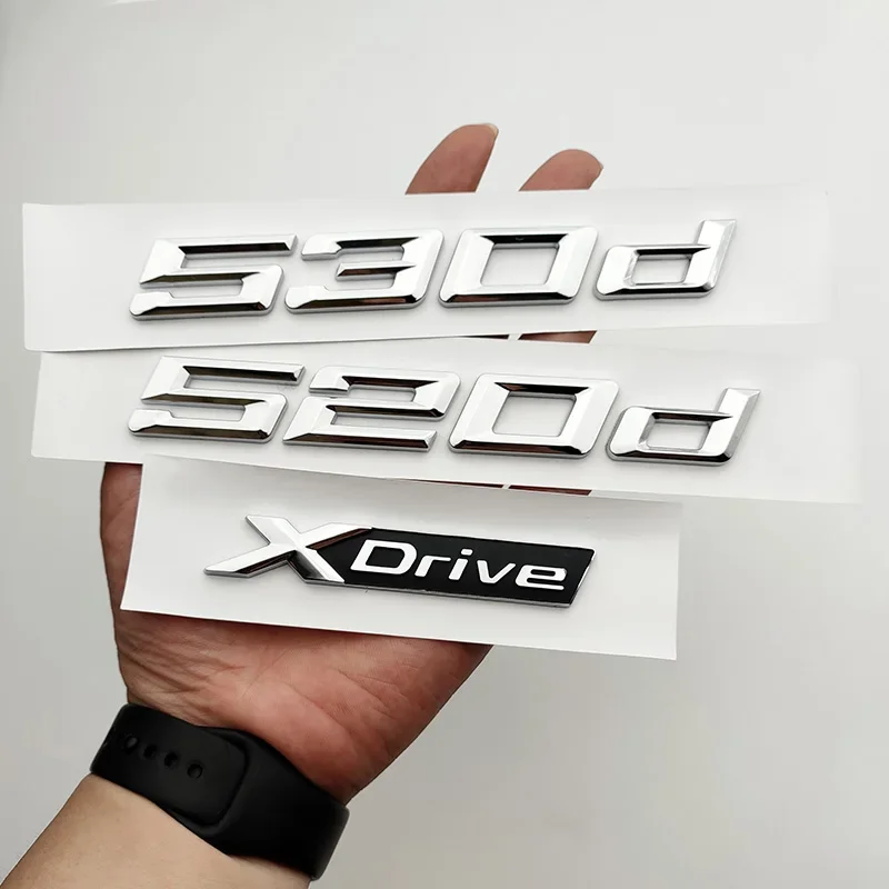 Chrome Logo 520d 530d Xdrive Emblem Stickers 3D Car Trunk Letters Badge Sticker For BMW 520d E60 E61 E39 F10 F07 G30 Accessories