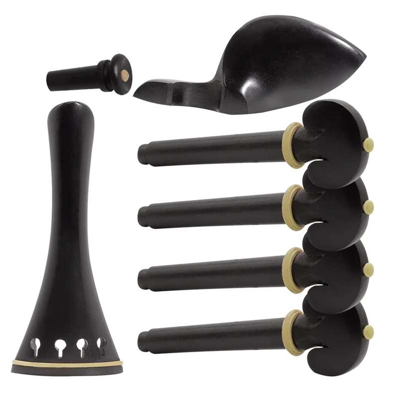 1 Set Violin Kit Accessories 4/4 High-Grade Ebony Violin Fitting Parts With Chinrest + Tailpieces + Tuning Pegs + Tail Pin