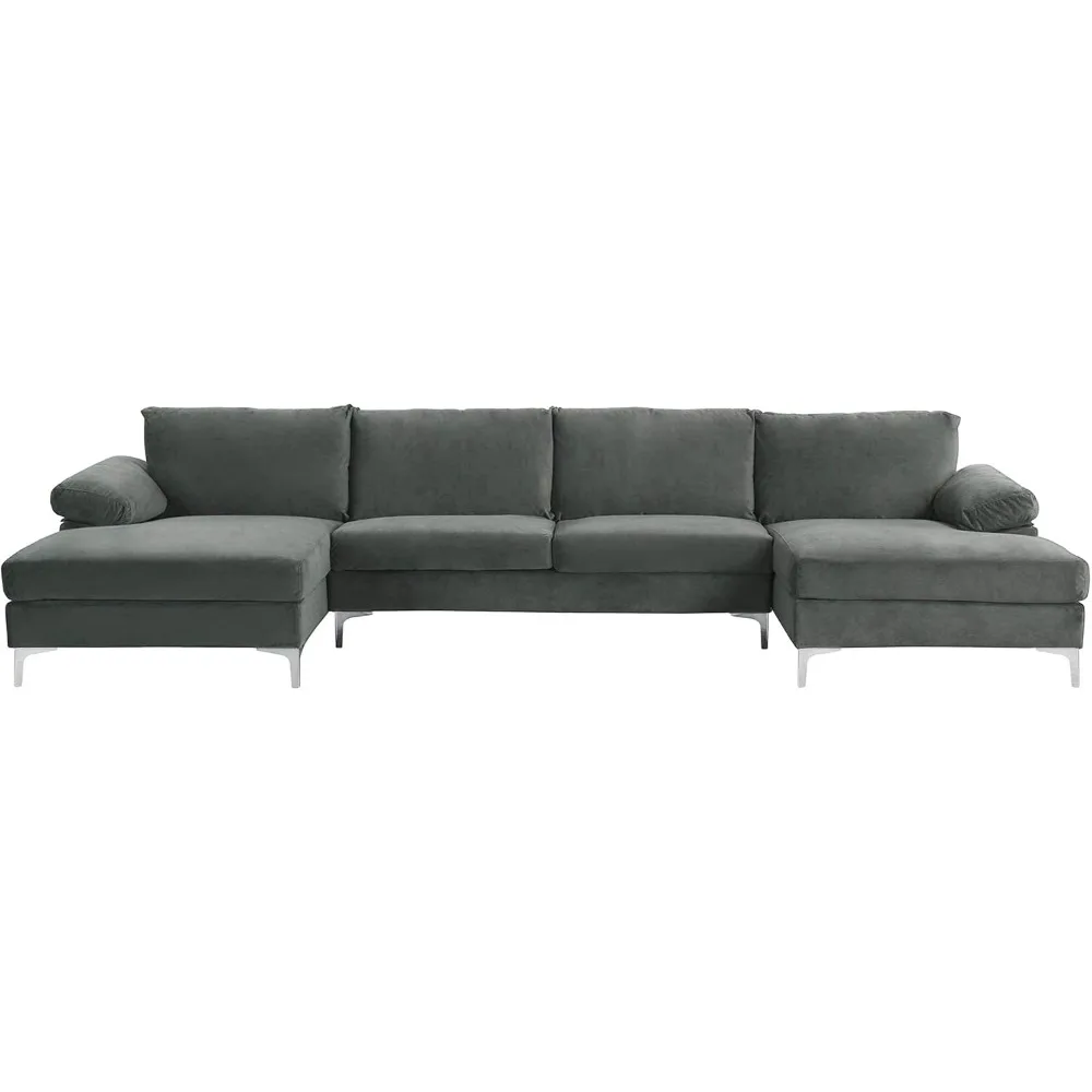 

Modern Large Velvet Fabric U-Shape Sectional Sofa, Double Extra Wide Chaise Lounge Couch