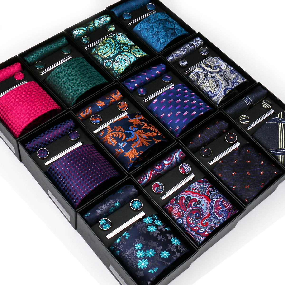 

Tie Set For Men Silk Necktie Wedding Cufflinks Box Gift Tie Clip Men Pocket Square Necktie Luxury Business Wholesale Gravatas