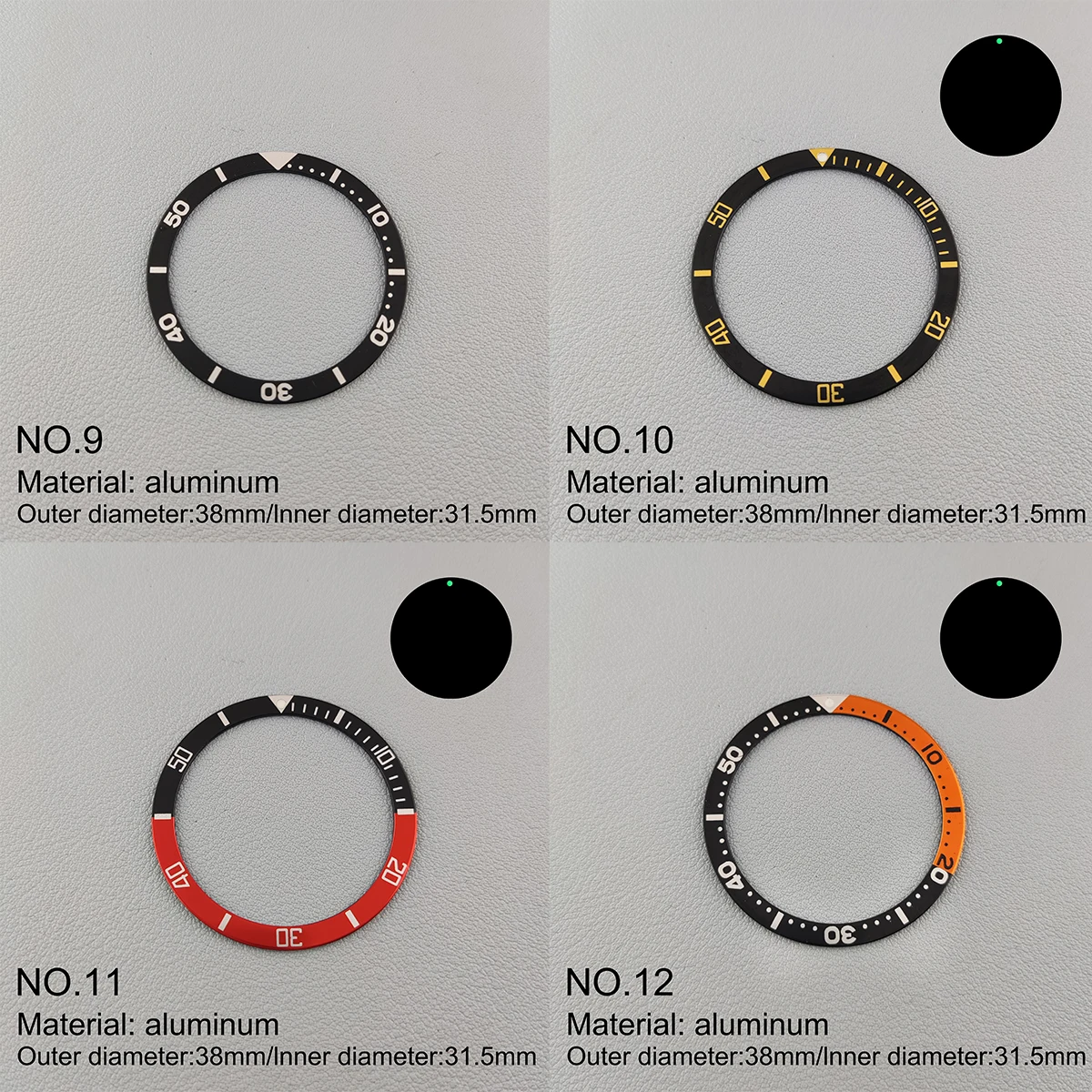 Inserto per lunetta in alluminio piatto da 38mm * 31.5mm sostituisci gli accessori sostitutivi inserto per orologio parti luminose dell'orologio