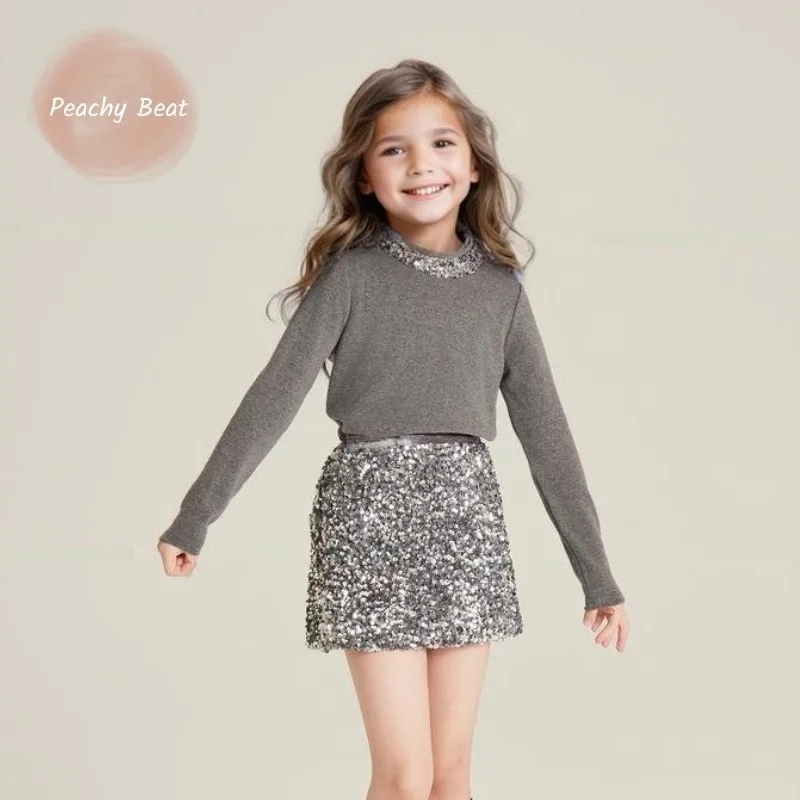 

Модная рубашка принцессы с блестками для маленьких девочек, пуловер с длинными рукавами для малышей и подростков, топ, весенне-осенний наряд, одежда для малышей, От 18 месяцев до 16 лет