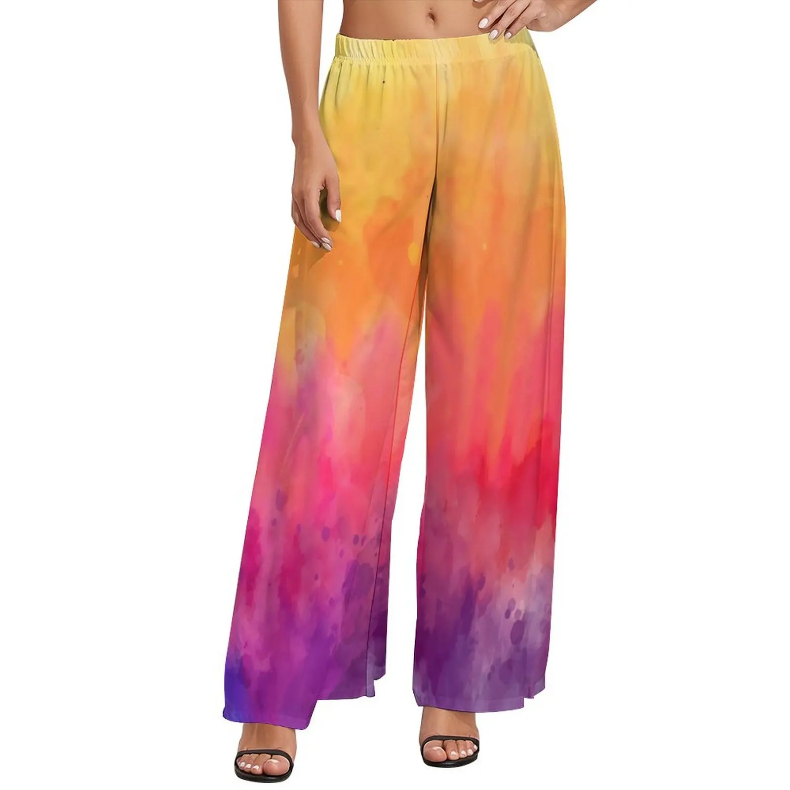 Color Tie Dye Pants Elastic Waist Orange Red Purple Workout Trousers Aesthetic Pattern Wide Leg Pants