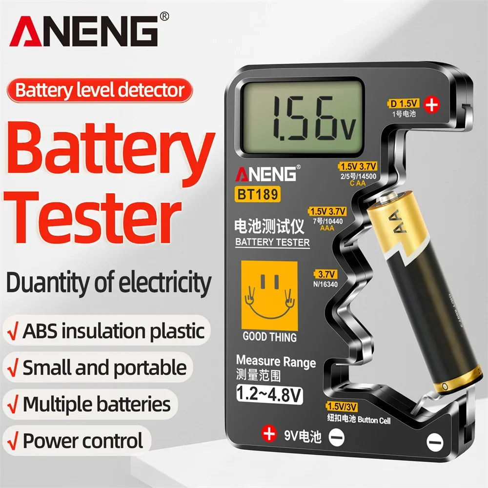 ANENG BT189ボタン電池テスター 9V N D C AA AAA汎用 家庭用LCDディスプレイ電池テスター モバイルバッテリー検出ツール