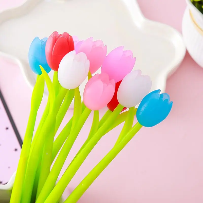 

10Pcs/Lot Cute Flower Tulip Gel Pen Black Ink Kids School Office Writing Pens No Discoloration Colorful Flowers Neutral Pen