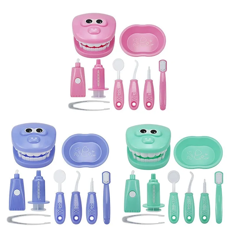 Juego de simulación Dental de plástico de 9 Uds., conjunto médico para niños, hábito de higiene, cultivo, ayuda para enseñanza, juguete de cepillado intelectual