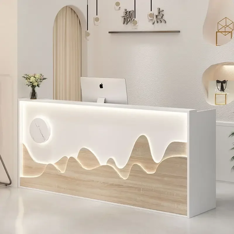 

white and gold design Modern Reception desks for beauty salon front golden design desk with Led light