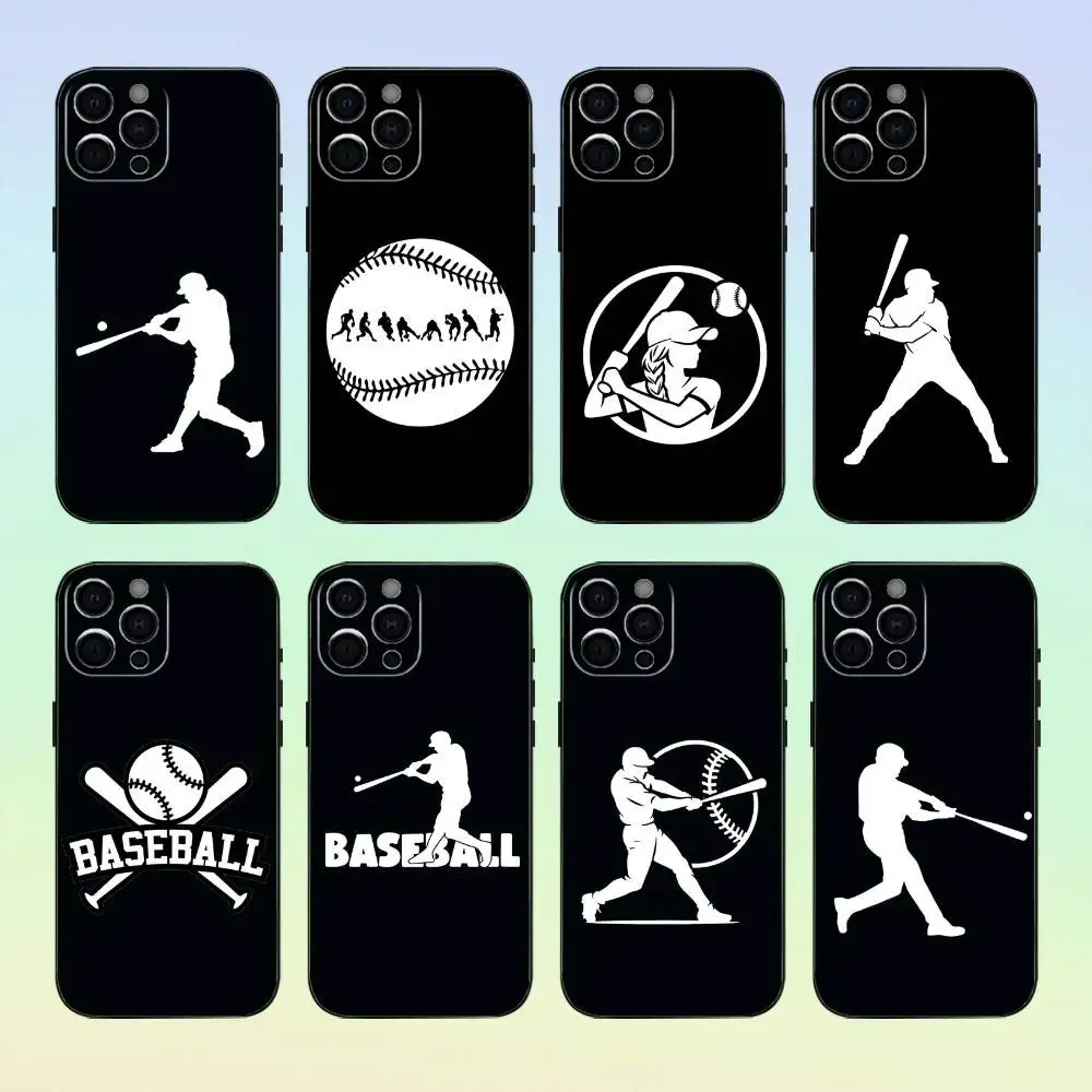 

B-Baseball Phone Case For iPhone 17,16,15,14,13,12,11 ,Soft Silicone Black Cover