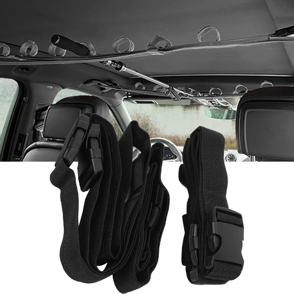 2PCS 7 Rod Capacity Vehicle Fishing Rod Holder Adjustable Length with Buckle Fishing Rod Holder Roof-Top Mount Fishing Rod Rack