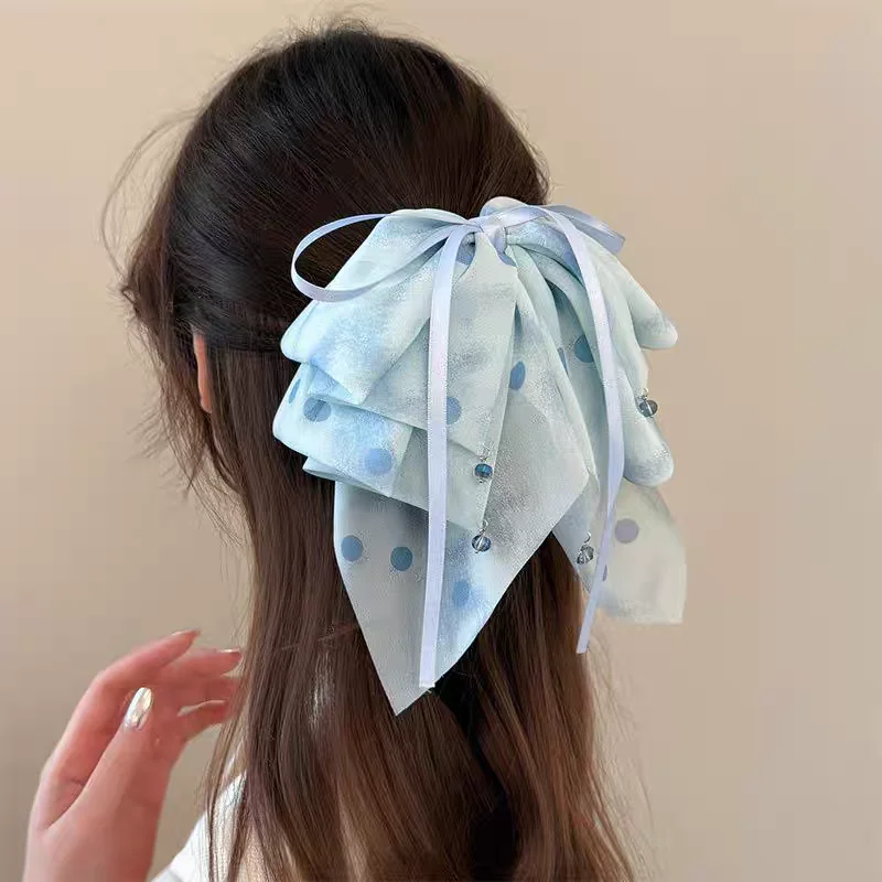 AWAYTR サテンリボン大蝶ネクタイポニーテール髪爪カニヘアアクセサリー女性のためのヘアクリップヘアピンガールバレッタ