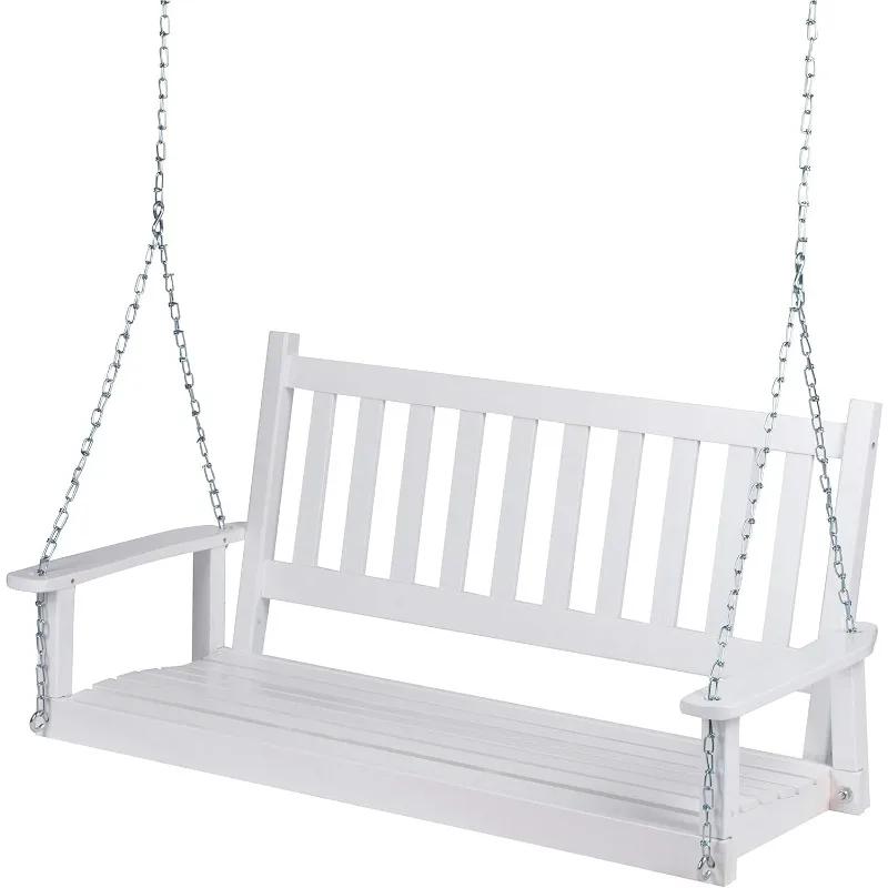 

Maine 54" Outdoor Wood Porch Swing with Chains, Hanging Bench, 4.5 Ft, White