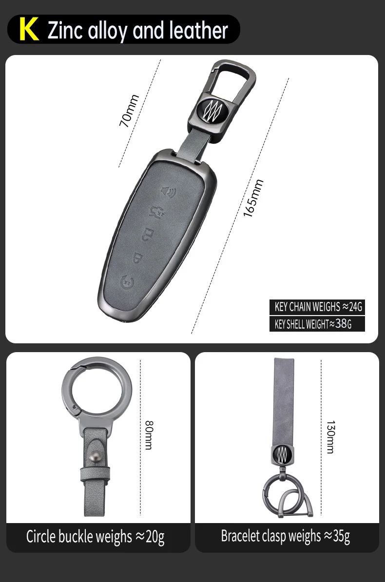 Zinc Alloy + Leather Car Key Case Cover for Ford Edge Explorer Escape Focus Taurus Flex Lincoln Navigator 5 Buttons Remote Key
