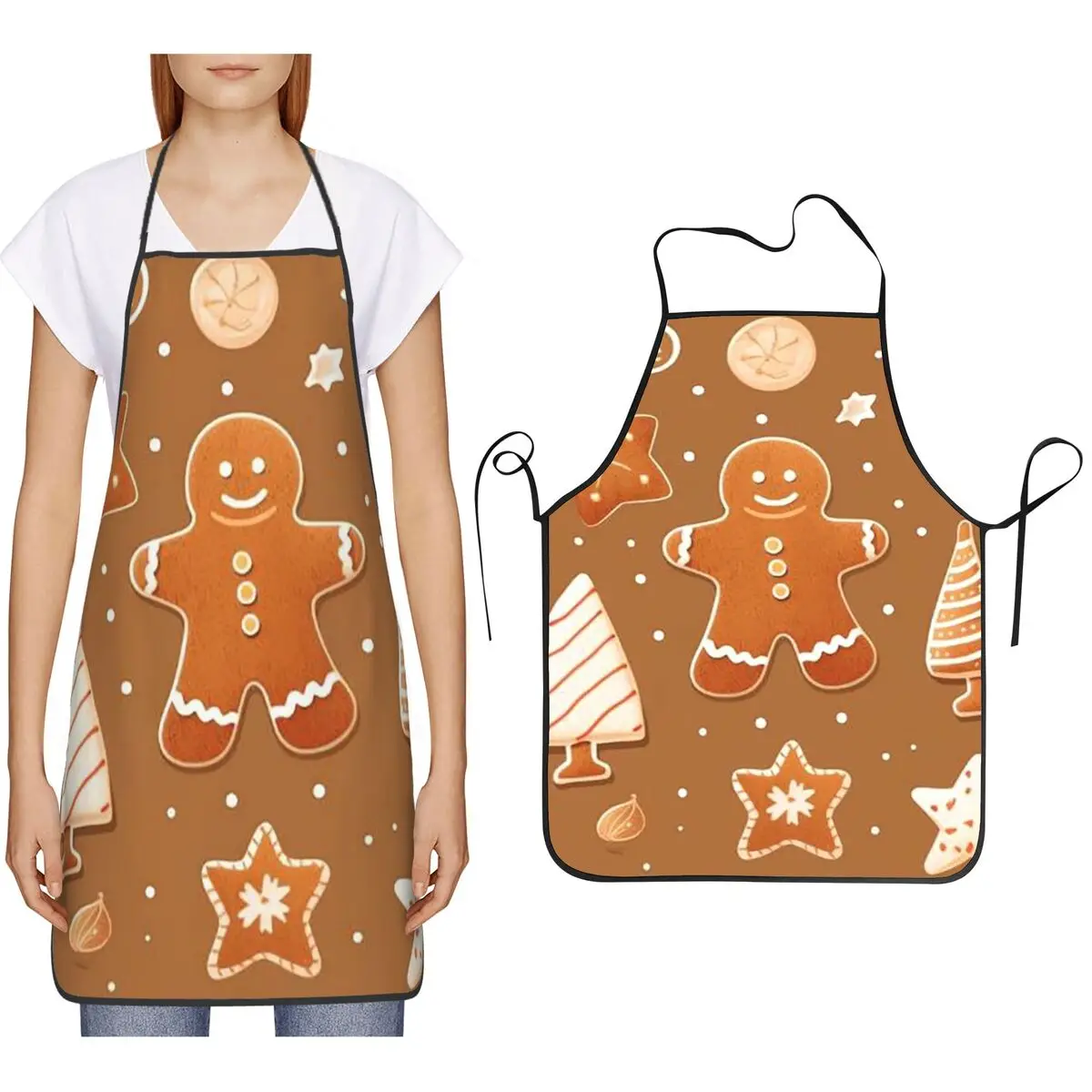 Christmas Gingerbread Man Apron Chef Cooking Cuisine Tablier Bib Kitchen Cleaning Pinafore for Women Men Gardening