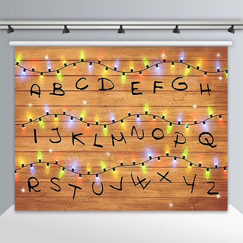 PHOTURT Stranger Things Party Backdrop Birthday Christmas Decoration Background Lights Alphabet Vinyl Photography Booth Props