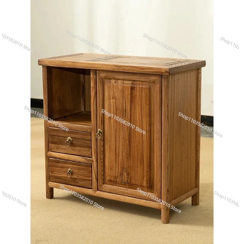 New Chinese Style Solid Wood Tea Boiling Cabinet, Old Elm Living Room Office Side Tea Table Storage
