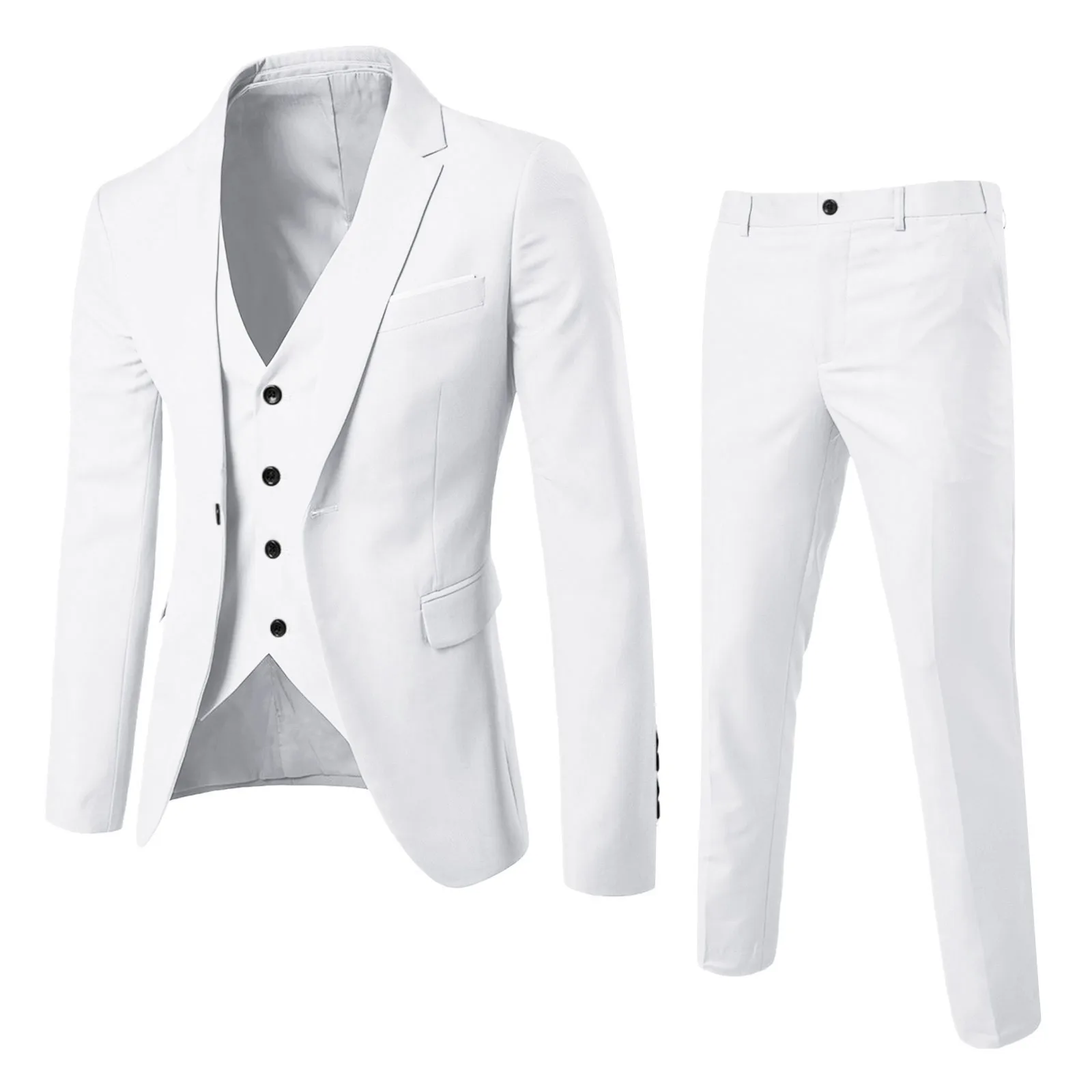 Men Jacket Suit Slim 3 Piece Suit Business Wedding Dress Party Suit Vest Long Pants Coat Waistcoat Korean Professional Uniform