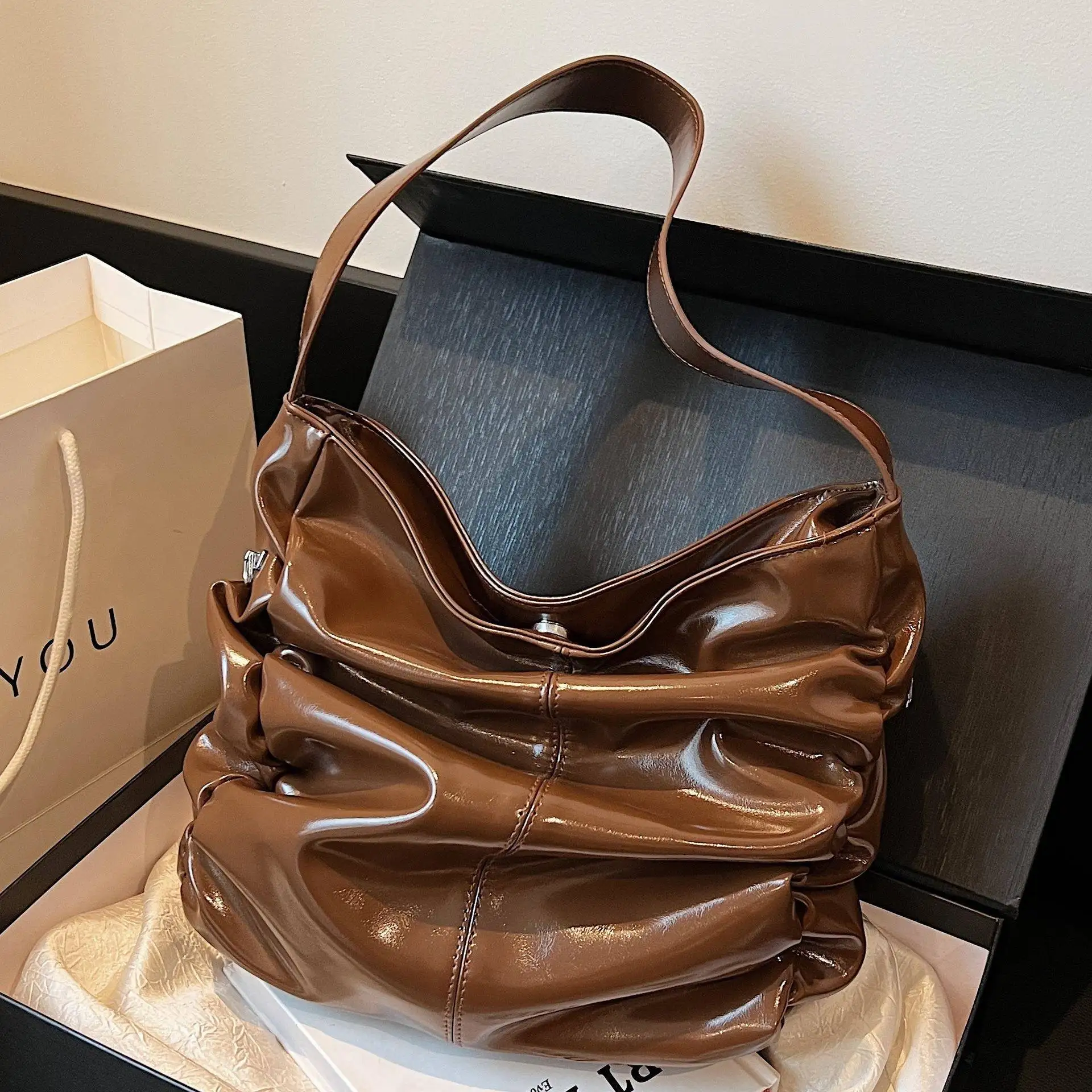 

Европейская/американская модная ретро плиссированная женская сумка в форме ведра, высококачественные сумки через плечо на одно плечо с завязками