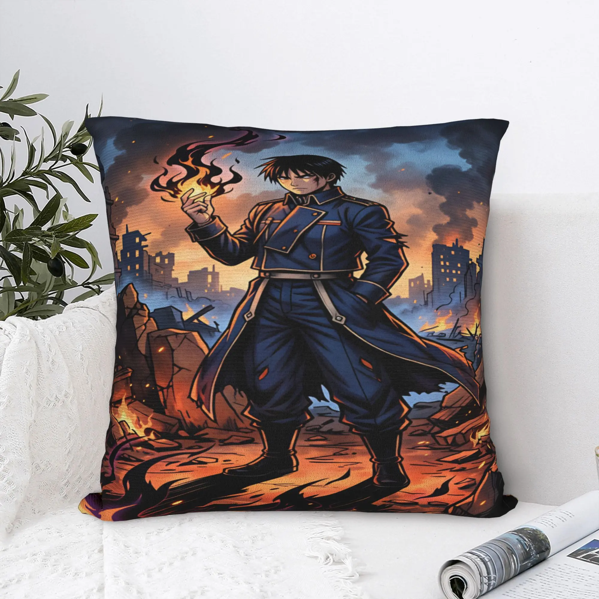 Roy Mustang Pillow Case Fullmetal Alchemists Soft Pillow Cover For Sofa Home Decoration Vintage Pillowcases