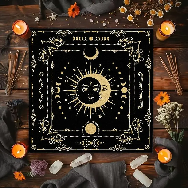 Lotus Yin Yang Sun Moon Face, Bat Rose Altar Cloth Tarot Card Tablecloth Wicka Divination Mystical Meditation Desktop Decor
