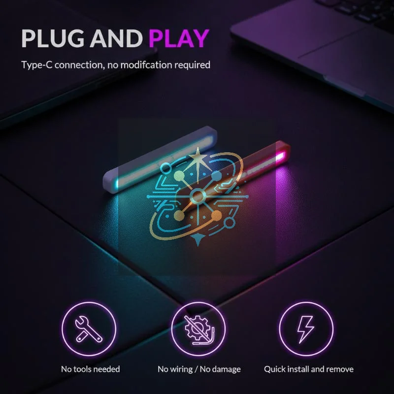 Colorful RGB Ambient Light, Type-C Plug & Play,Voice Control & Rhythm Sync Breathing Light,Cool Vehicle Interior Atmosphere Lam