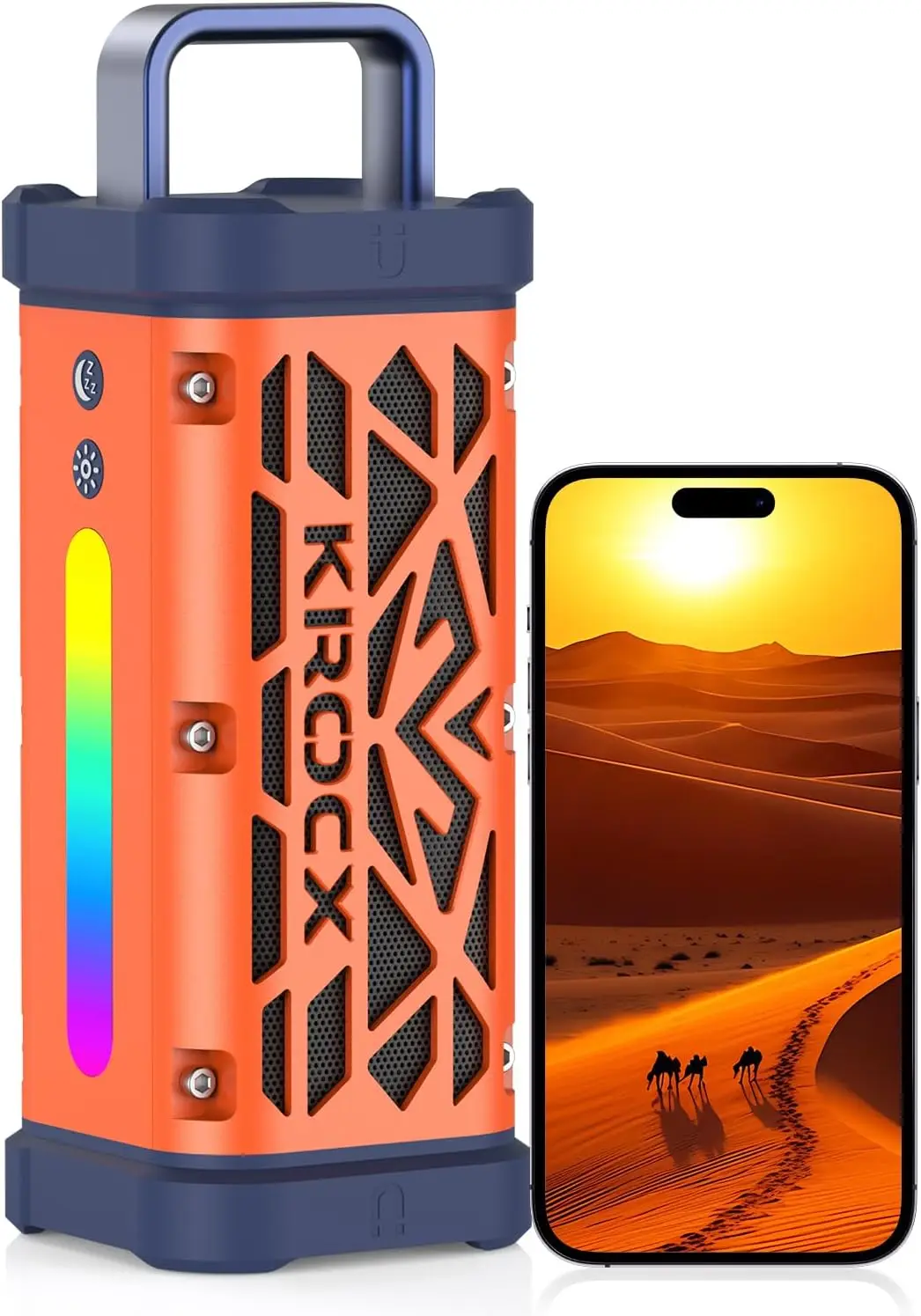 45W Rugged Bluetooth Speaker, IP68 Waterproof, Deep Bass, TWS & Auracast, Magnetic Mount, All-Aluminum Build for Outdoor Adventures (Blaze Orange)