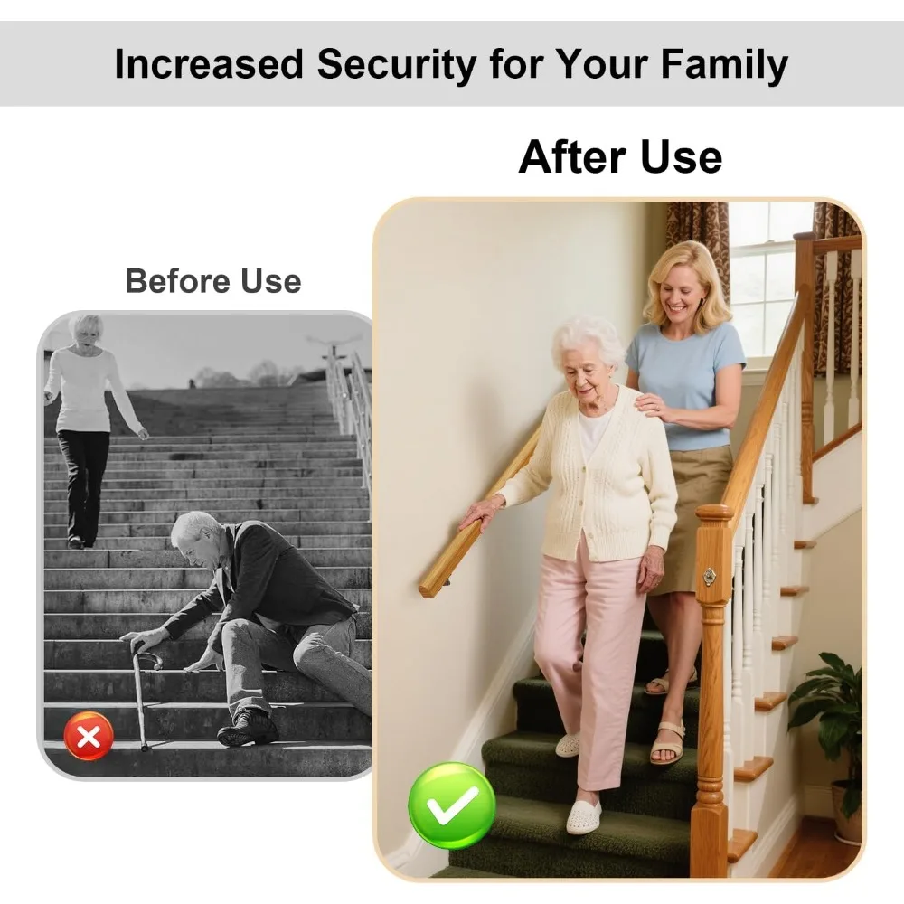 درابزين درج من الخشب الصلب بطول 4 أقدام، داخلي وخارجي، مثبت على الحائط، غير قابل للانزلاق، تصميم آمن لكبار السن والعائلات #6