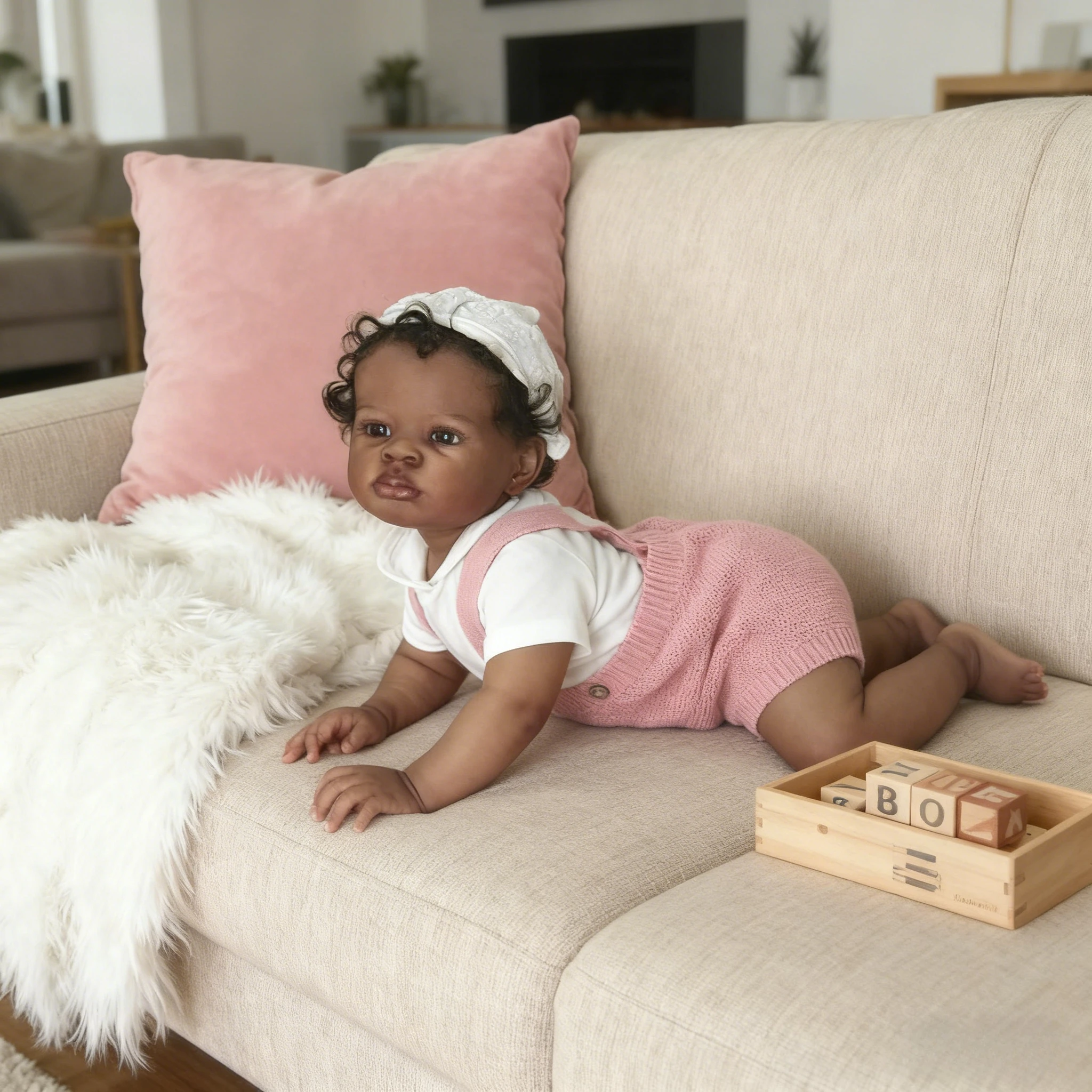 

NPK 19'' Hand Painting Dark Brown Skin Reborn Baby Lanny Lifelike Bebe Collectible Art Doll 100% Handmade High Quality Dolls