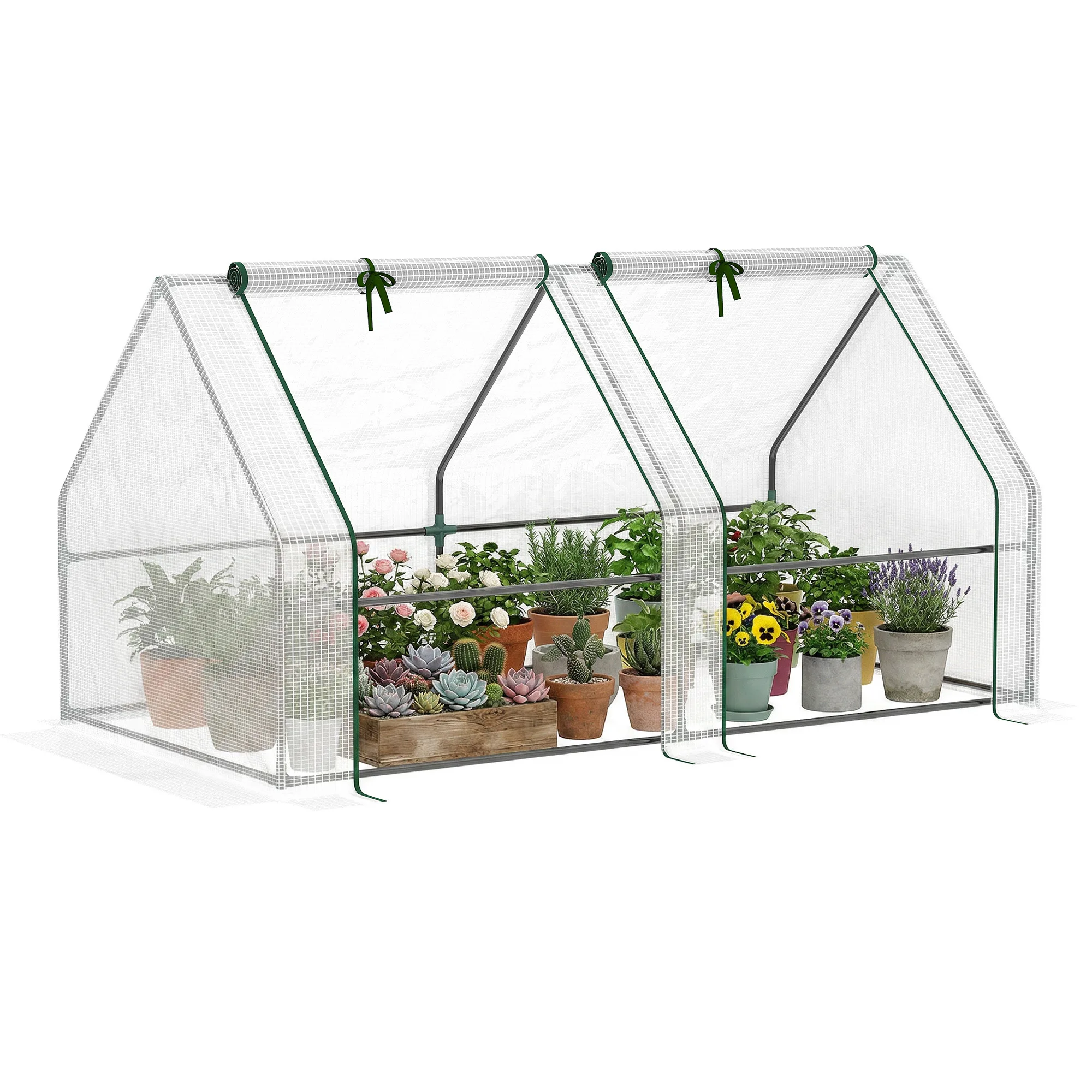 Mini Invernadero de Jardín/Terraza 180x90x90cm Tipo Caseta de Acero con 2 Ventanas Enrollables, Vivero Casero Blanco