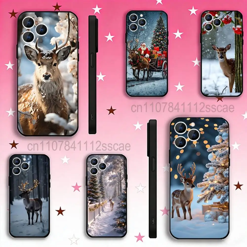 

Christmas Tree Elk Santa Claus Phone Case Silicone Soft For IPhone 16,17,15,11,13,12,14,Mini,Pro,Max,Plus,Air,E Black