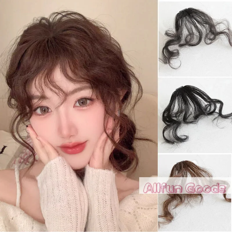 Fashion Fake Air Bangs Hair Extension Comic Style Fringe Natural Fuffy Clip Curly In Front Fringe Hair Extension Wig Piece