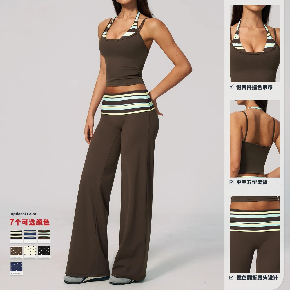 Summer 2PCS Yoga Set Women's Tracksuit Fashion Polka Dot And Striped Workout Sets Gym Outfits High Waist Butt Lift Yoga Clothes