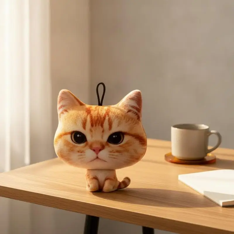 Cute 3D Realistic Tabby Cat Pendant Soft Breathable Ergonomic Bag Accessory for Office Purse Handbag Decor