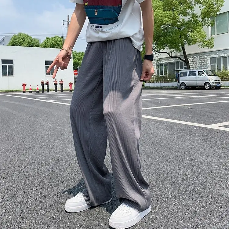 Ice Silk Wide-leg Men Summer Thin Straight-leg Casual Loose Korean Style Trendy Versatile Trousers