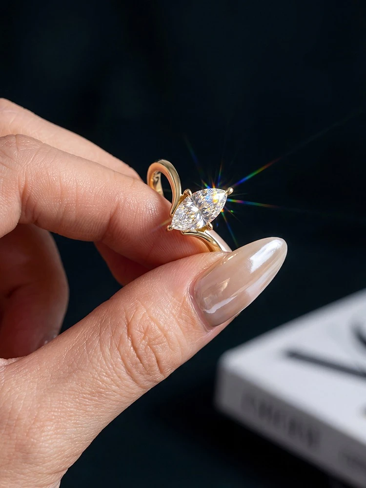 Shiny 1CT Classical Certified Marquise Moissanite Diamond Engagement Ring For Women Fashion High Quality Wedding Jewelry
