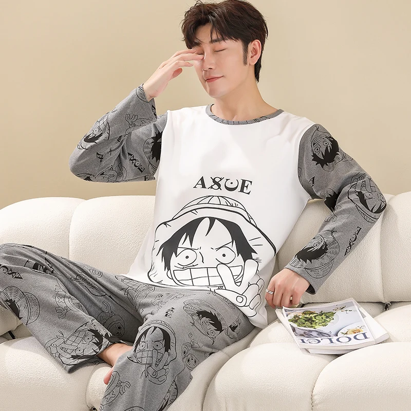 Naruto pure cotton long-sleeved trousers two-piece set anime cartoon men\'s pajamas silk pajamas men\'s pajamas pants set