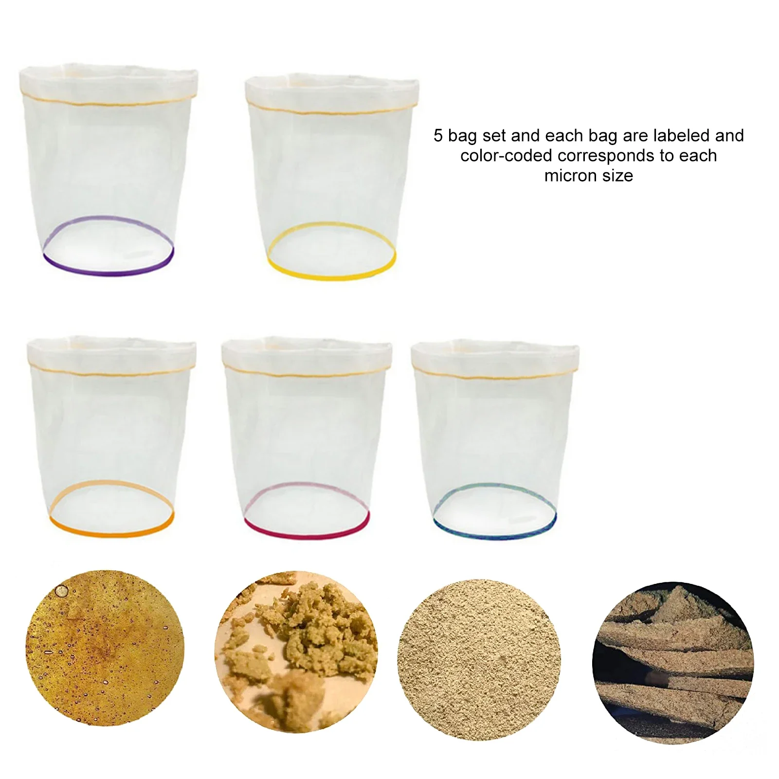 5pcs 1 Gallon / 5 Gallon Filter Bag Bubble Bag Kit Set Micron Drawstring Extraction Bags
