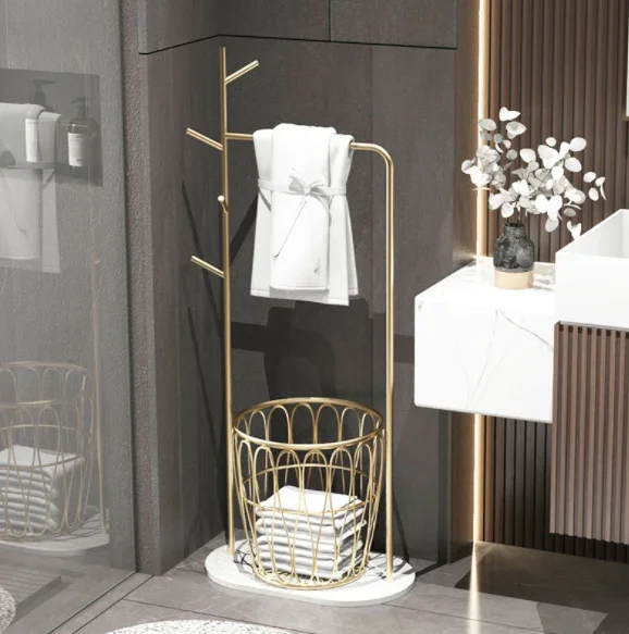 Modern Bathroom Shelf Floor-to-ceiling Marble Towel Rack Bathroom Rack