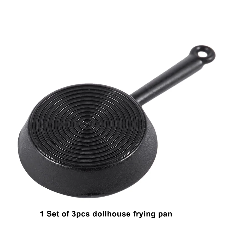 AC52-1/12 Scale 9Pcs Dollhouse Miniature Metal Frying Pans Cooking Pot Cookware Kitchen Accessory Black