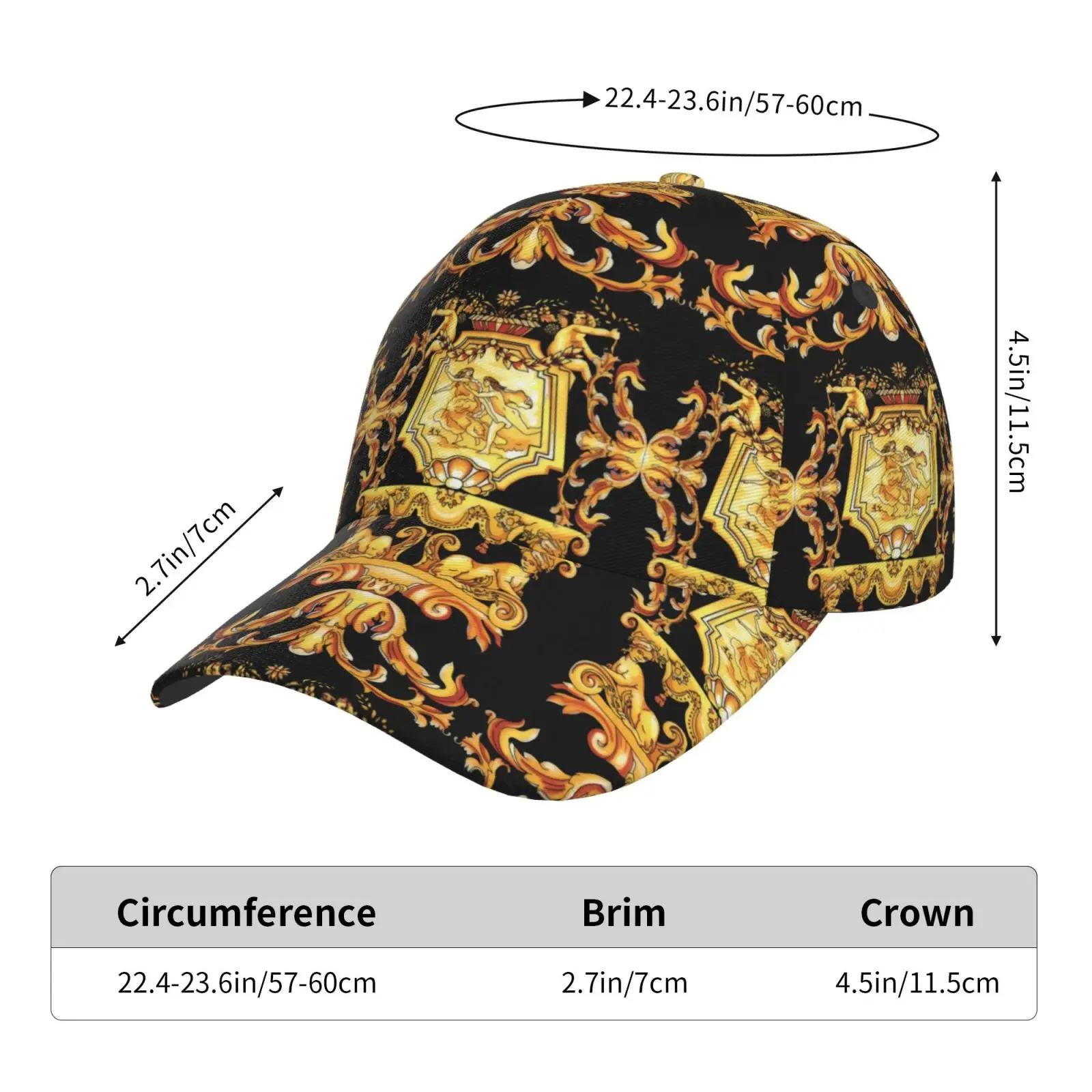 Golf hat men Baseball Cap Sports Golden Baroque Casual Snapback Hat Fashion Outdoor Hip Hop Hats For Men Women Unisex