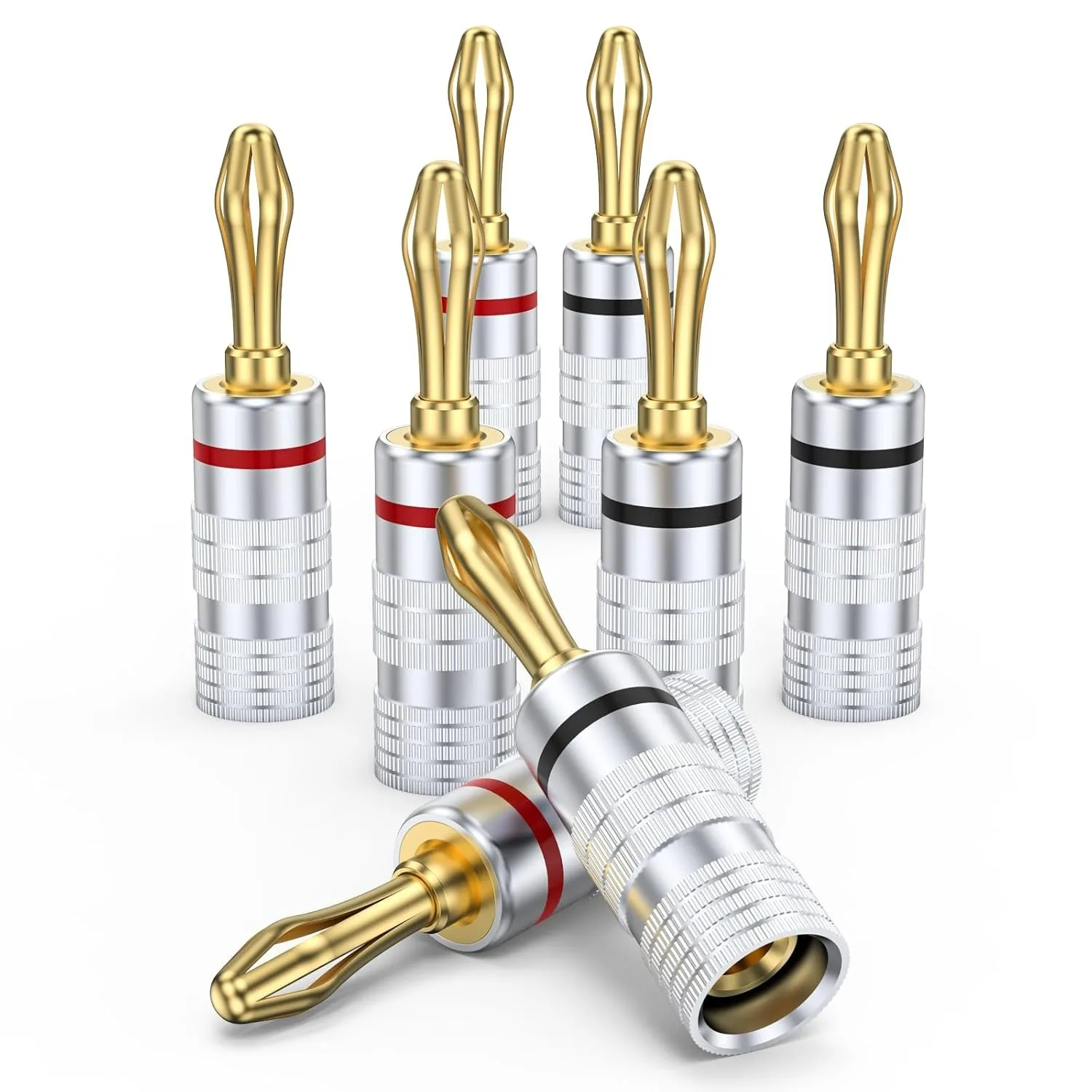 Banana Plugs for Speaker Wire 4Pairs 8Pcs Gold‑Plated Banana Plug Adapter Screw‑Type Audio Connector for Amplifier Speaker Cable
