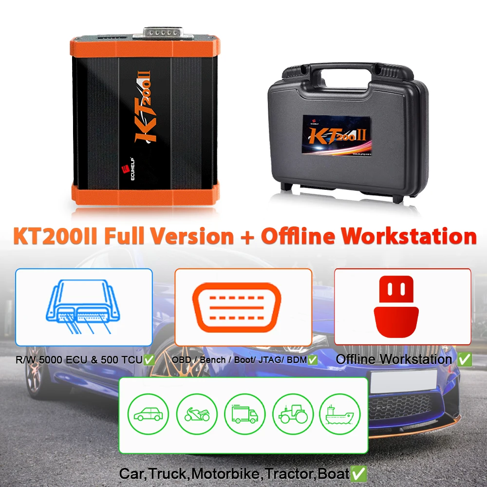 ECUHELP KT200II ECU Programmer Full Version for Car Truck Motorbike Tractor Boat Upgrade ECU and TCU Types Over KT200