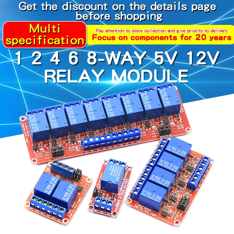 2Pcs Dc 5V 12V 24V 1/2/4/6/8 Channel Relay Module With Optocoupler Support High & Low Lever Trigger For Ardiuno